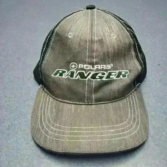 Polaris Ranger Cap Hat Adjustable Embroidered Logo Gray Black Mesh - Picture 1 of 5